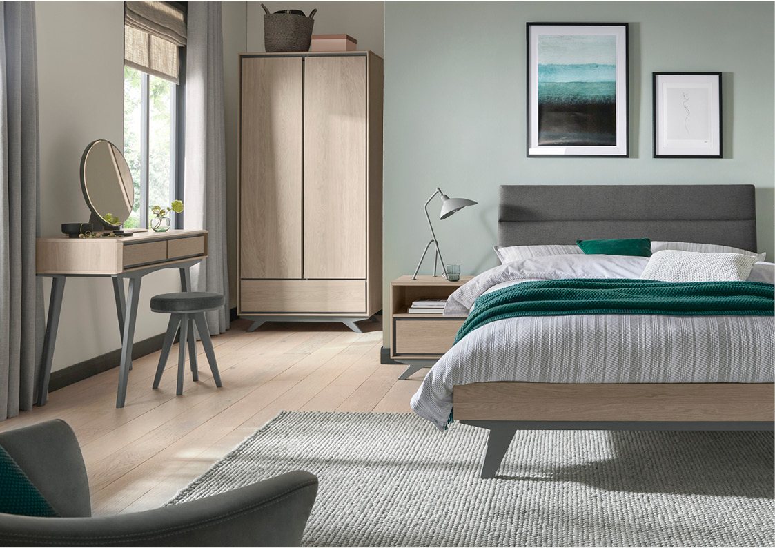 Brunel Scandi Oak & Dark Grey Vanity Mirror Bedroom Bentley Designs