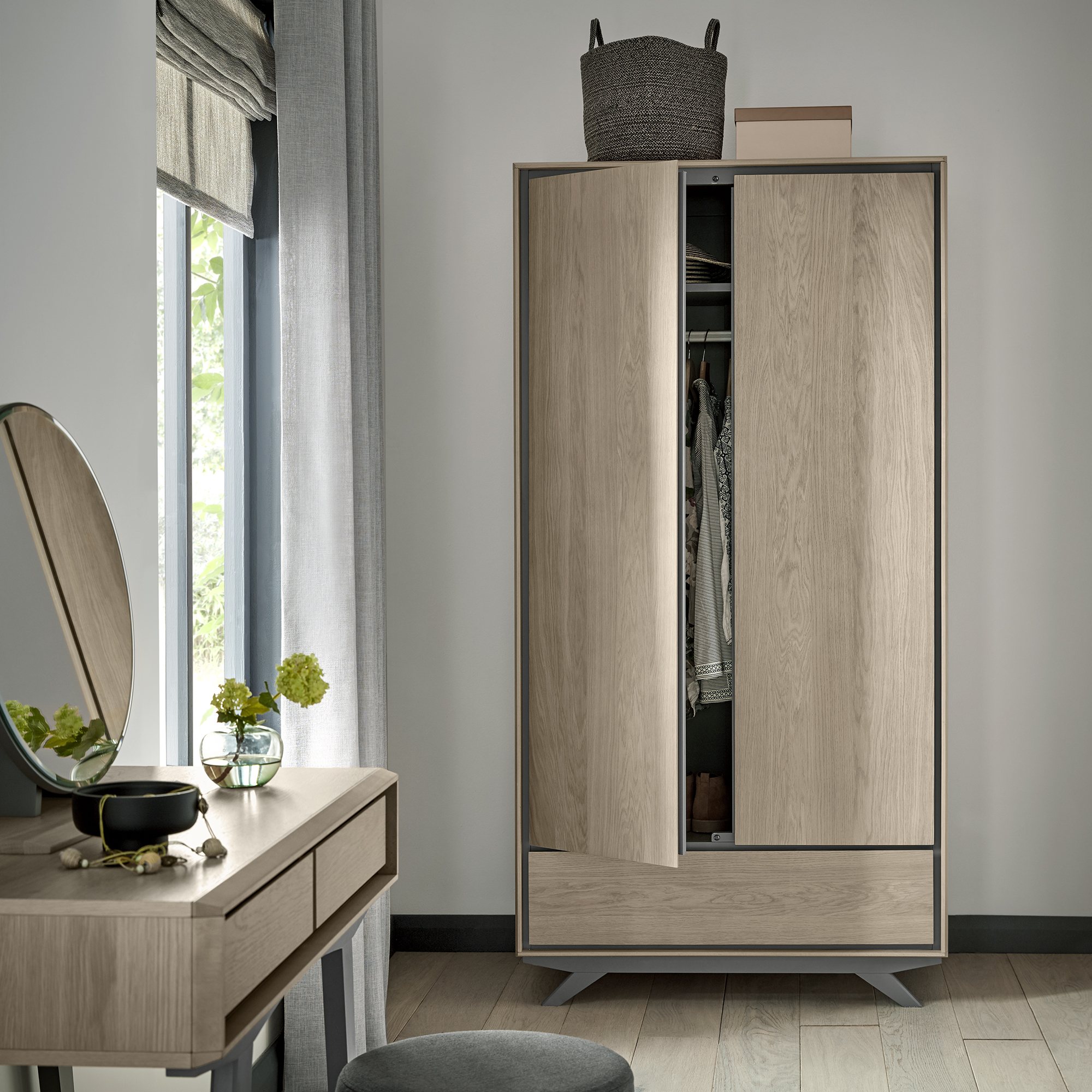 Brunel Scandi Oak & Dark Grey Wardrobe | Size: Double - Bentley Designs ...