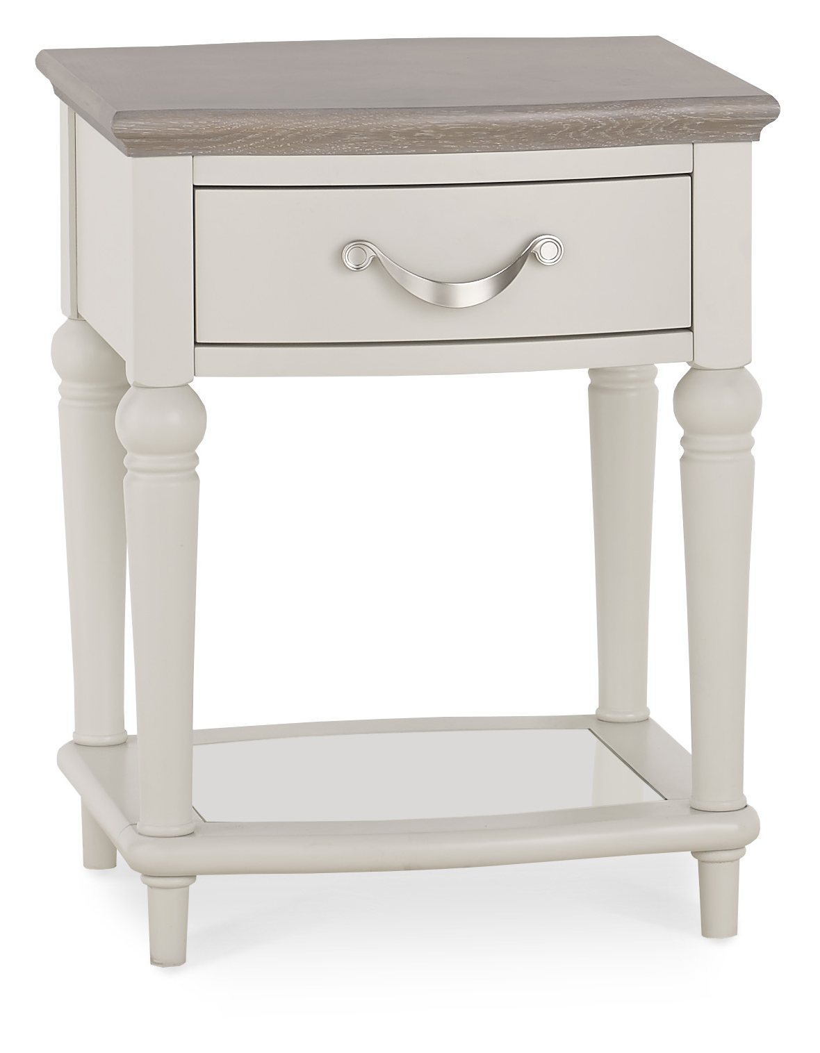 Montreux Grey Washed Oak & Soft Grey Lamp Table With Drawer Bentley