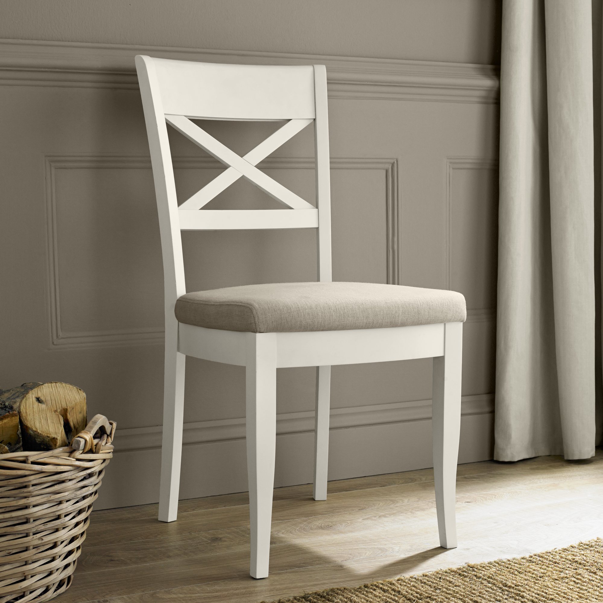 Premier Collection Montreux Antique White X Back Chair Sand Colour