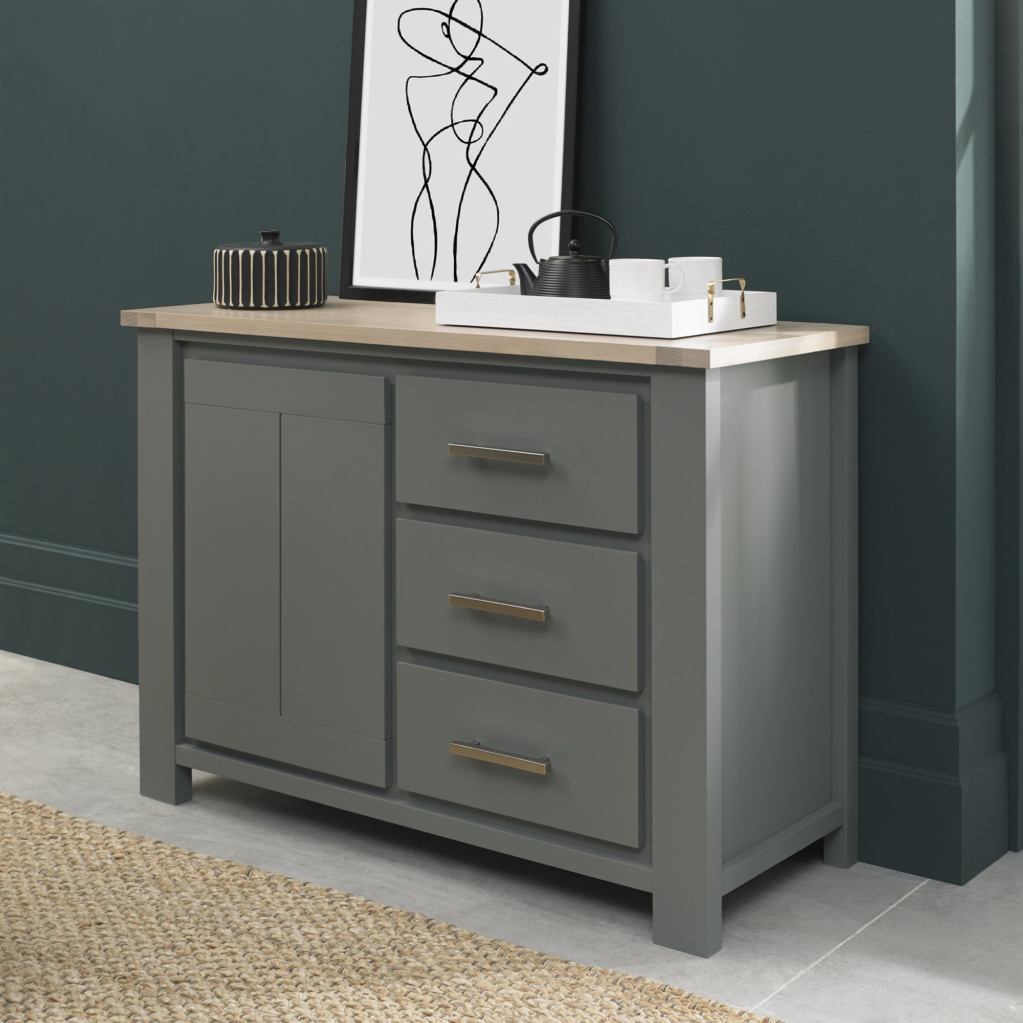 Premier Collection Oakham Dark Grey & Scandi Oak Narrow Sideboard