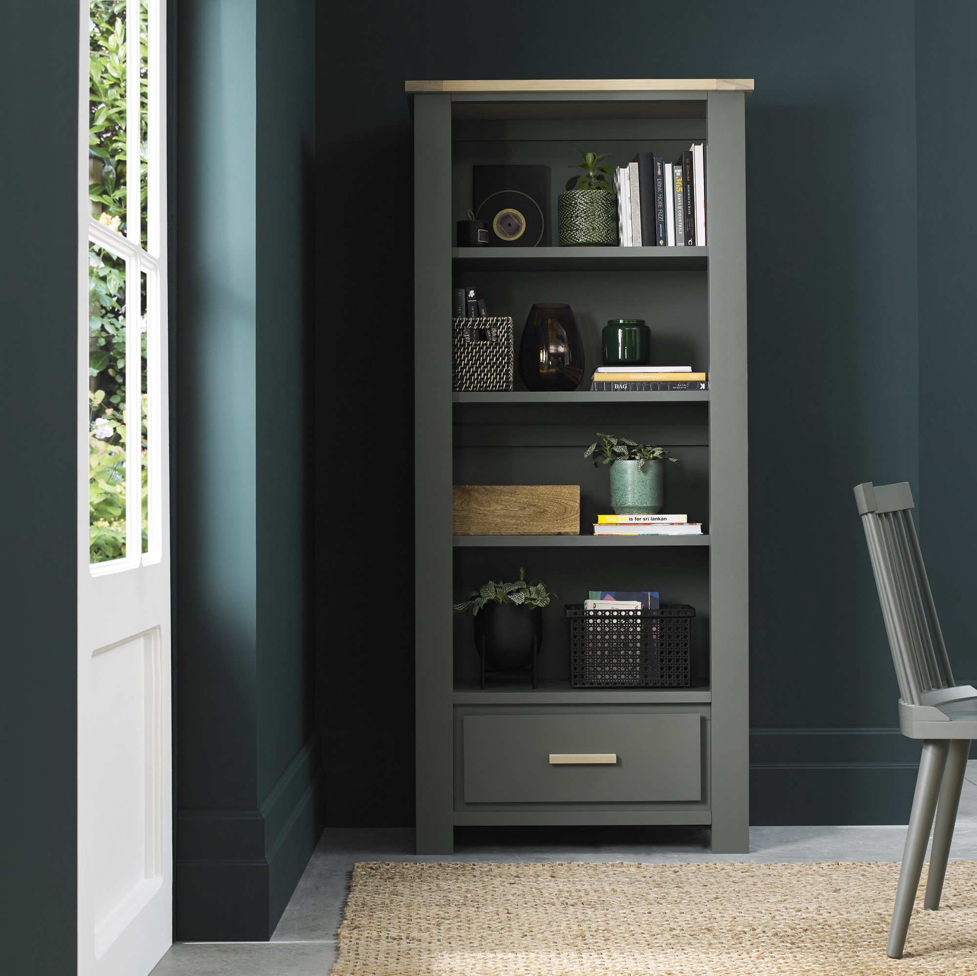 Premier Collection Oakham Dark Grey & Scandi Oak Bookcase Bookcases