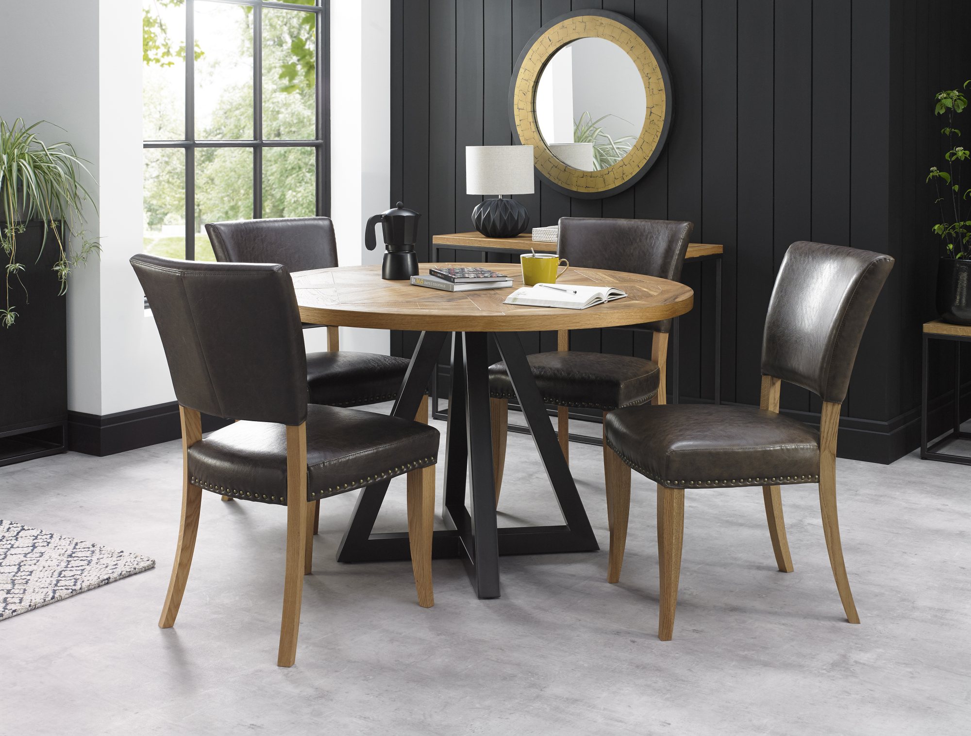 Indus Rustic Oak Circular Dining Table | Dining Furniture - Bentley