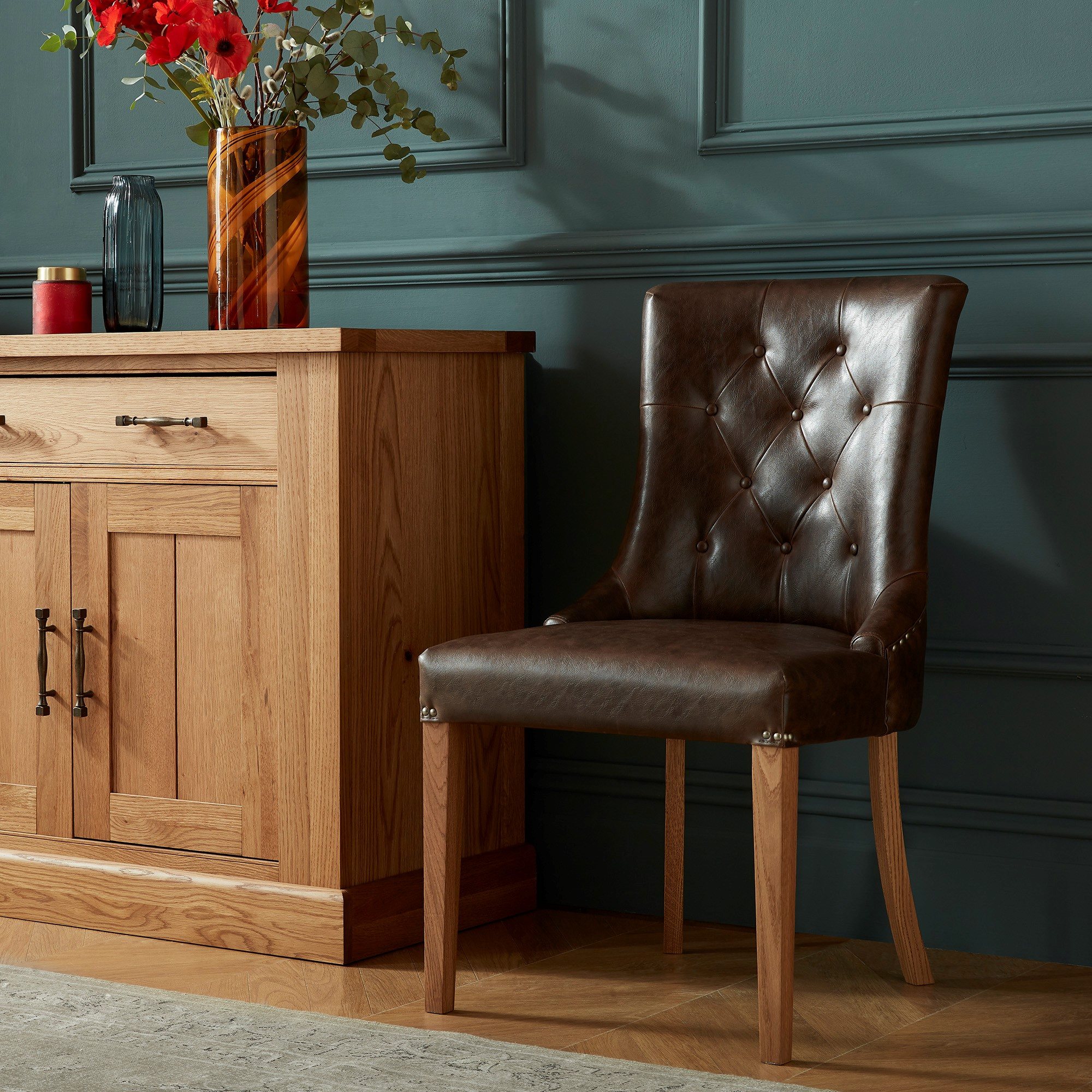 Westbury Rustic Oak Upholstered Scoop Chair | Faux Leather Westbury Rustic Oak Upholstered Scoop Chair | Faux Leather