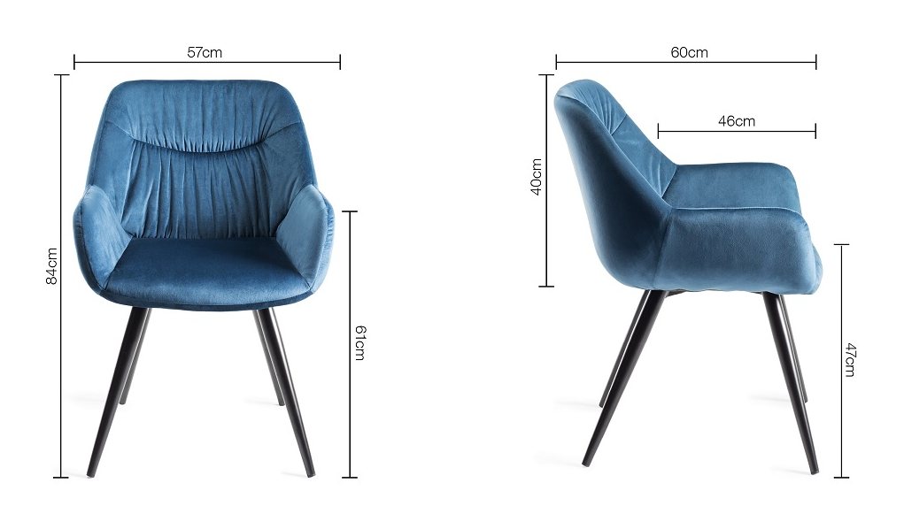 Gallery Collection Dali Petrol Blue Velvet Fabric Chairs with Black