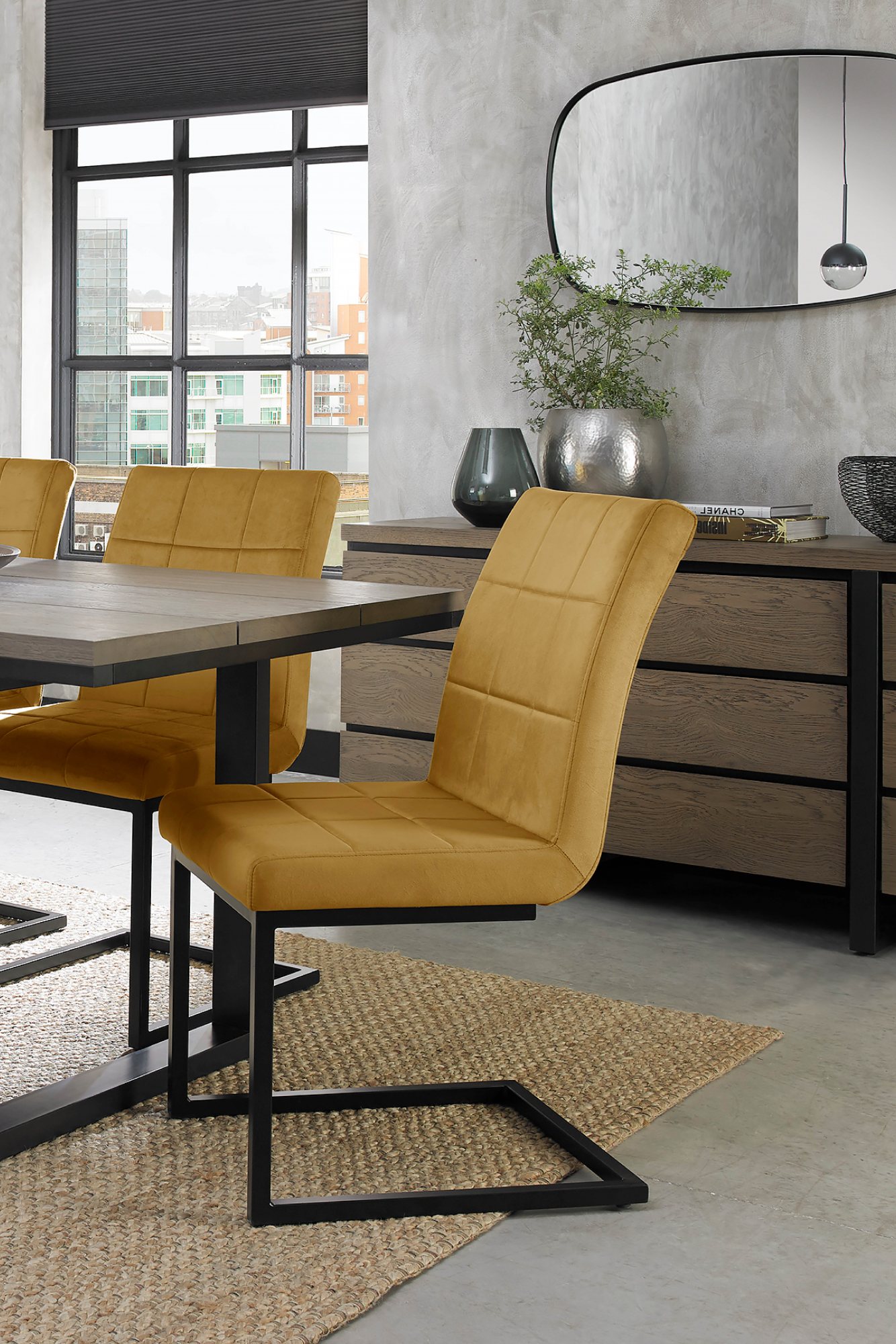 Gallery Collection Lewis - Mustard Velvet Fabric with Black Sand Powder