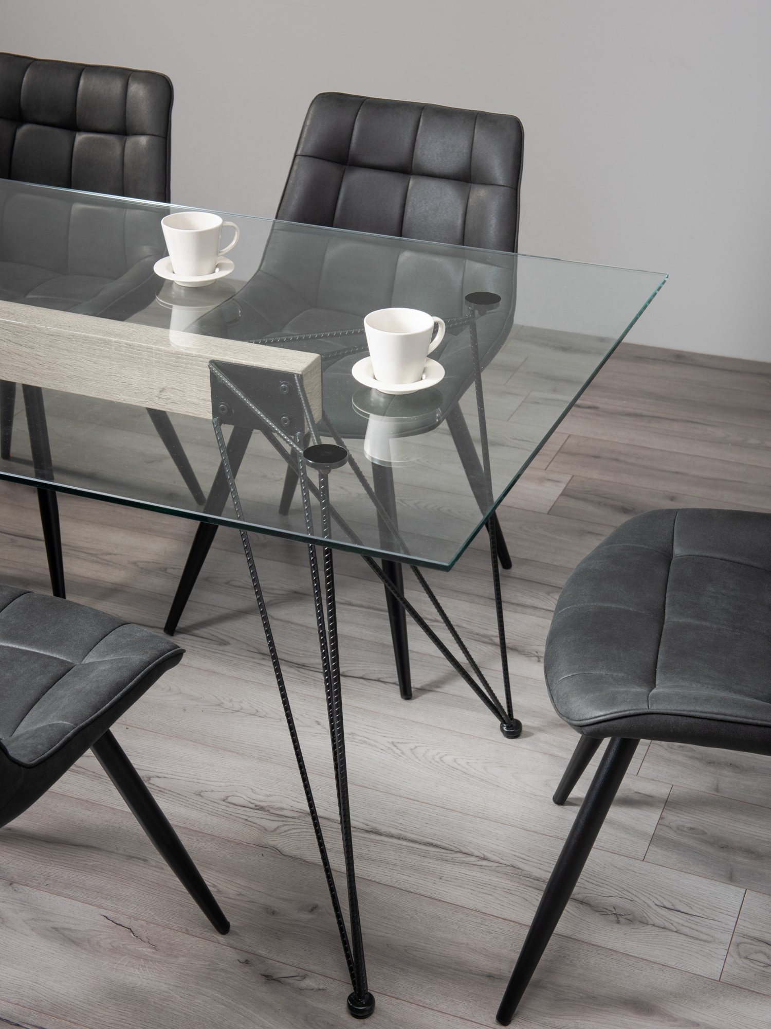 Gallery Collection Miro Clear Glass 6 Seater Table & 6 Seurat Dark Grey