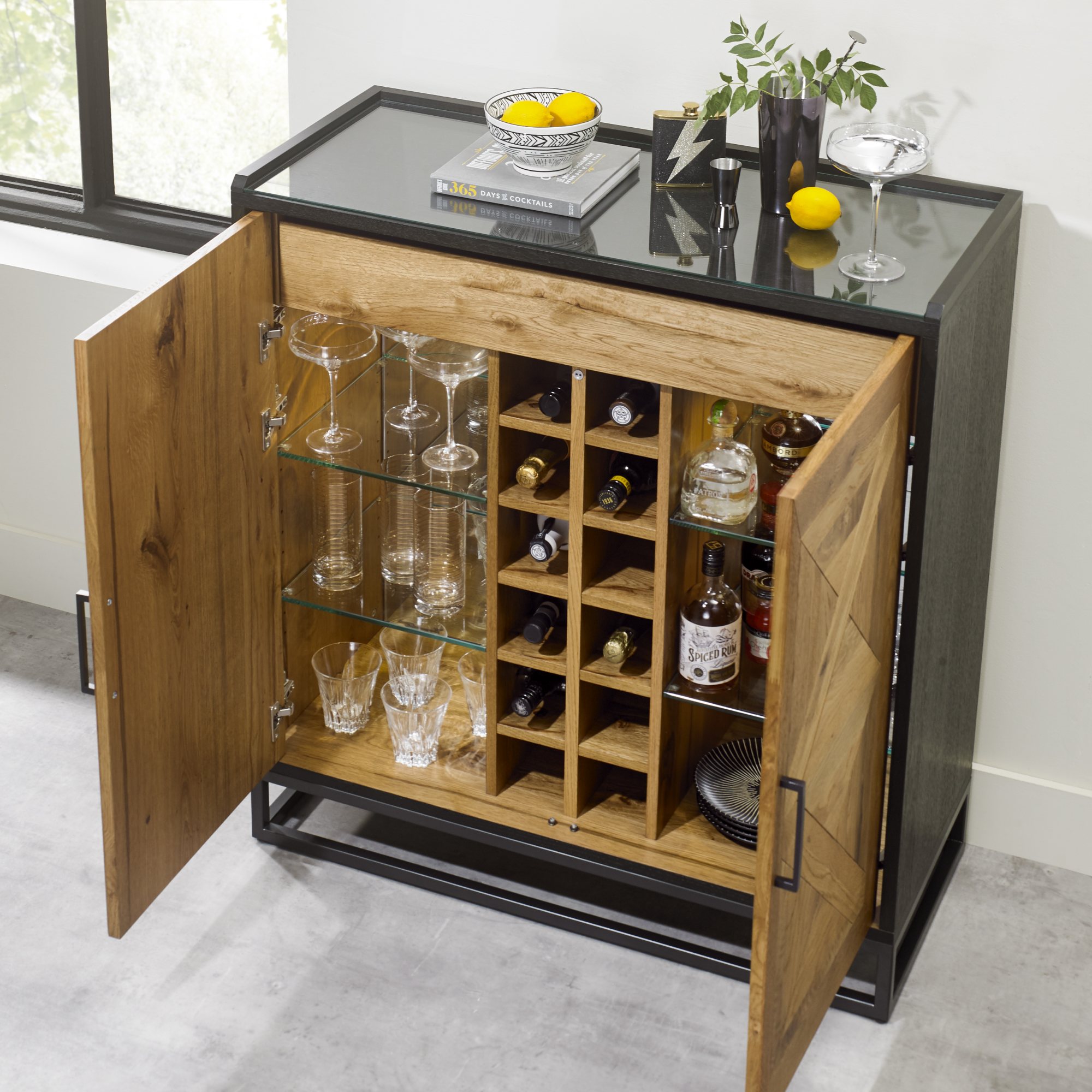 Indus Rustic Oak Drinks Cabinet Dining Room Furniture Bentley 