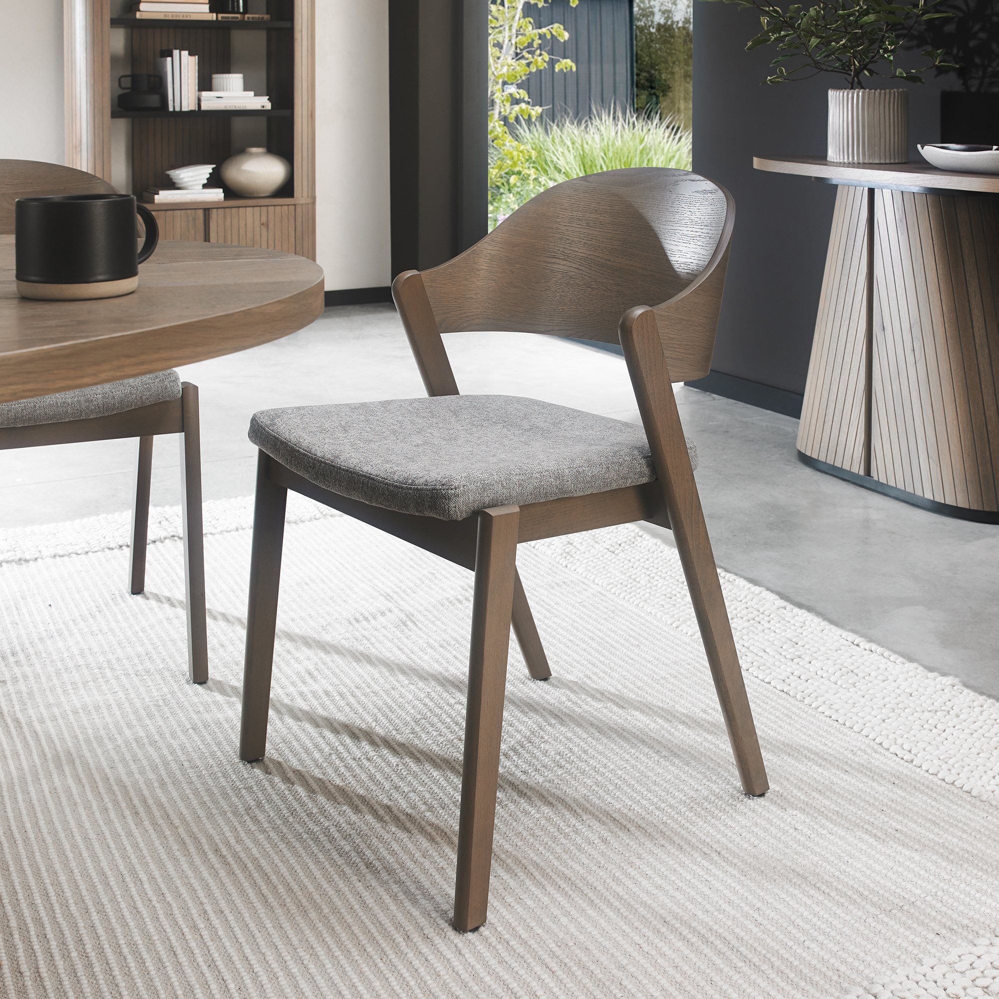 Vega Grey Oiled Oak Ply Back Chair - Grey Fabric - Bentley Designs