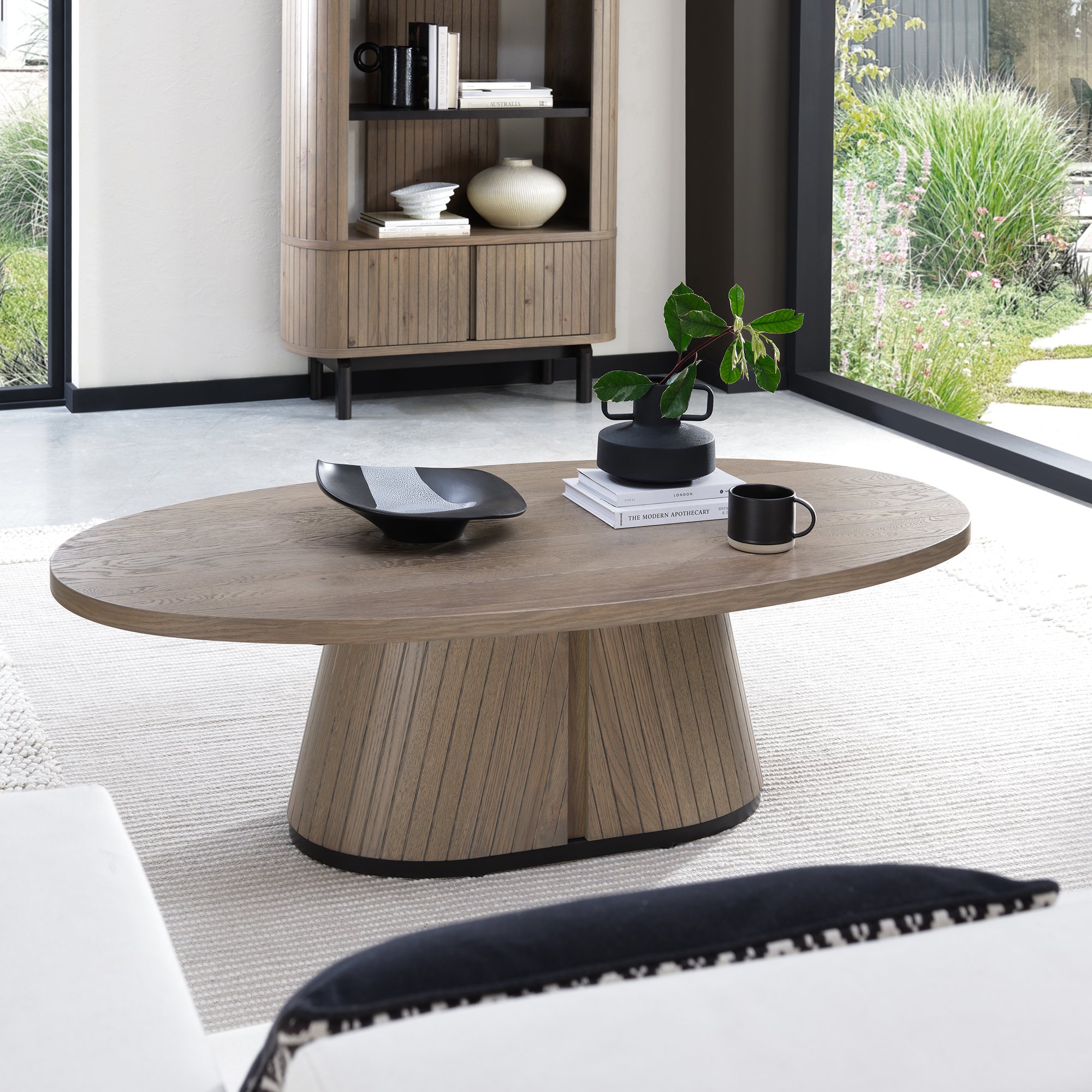 Vega Grey Oiled Oak & Peppercorn Oval Coffee Table - Bentley Designs