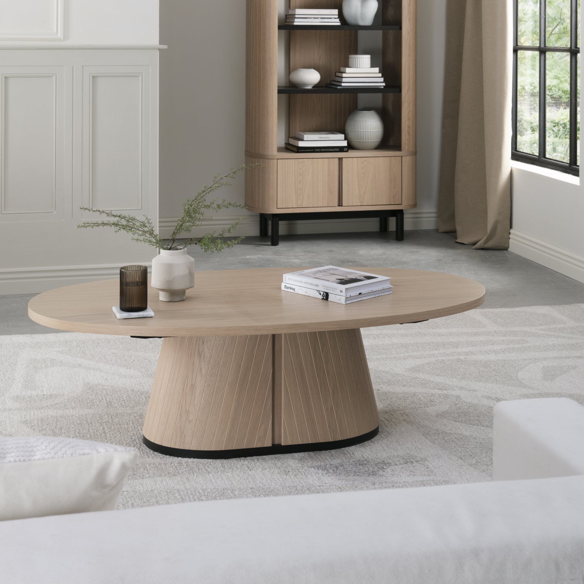 Vega Scandi Oak & Peppercorn Oval Coffee Table - Bentley Designs