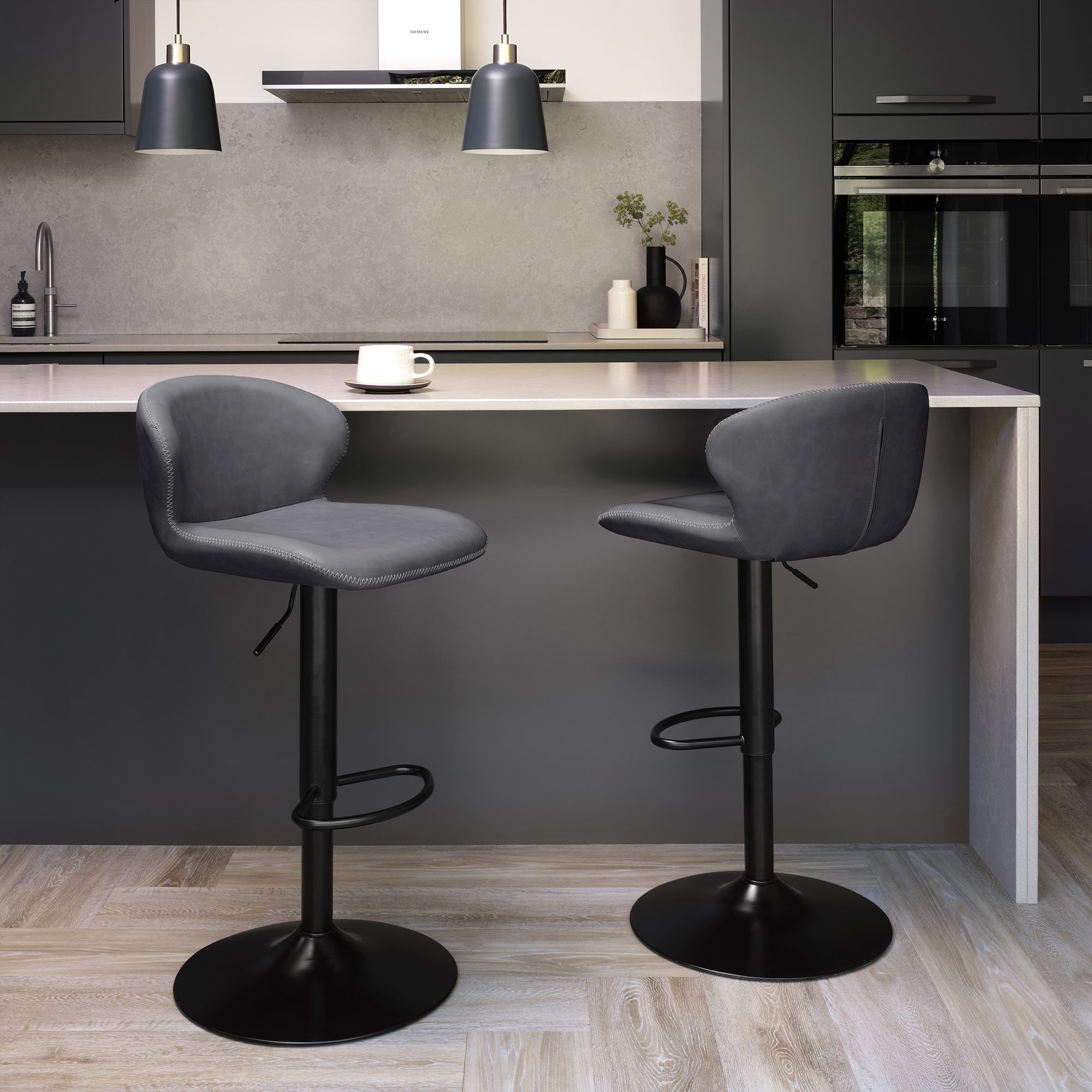 Rosso - Dark Grey Faux Leather Gas Lift Swivel Barstool - Bentley