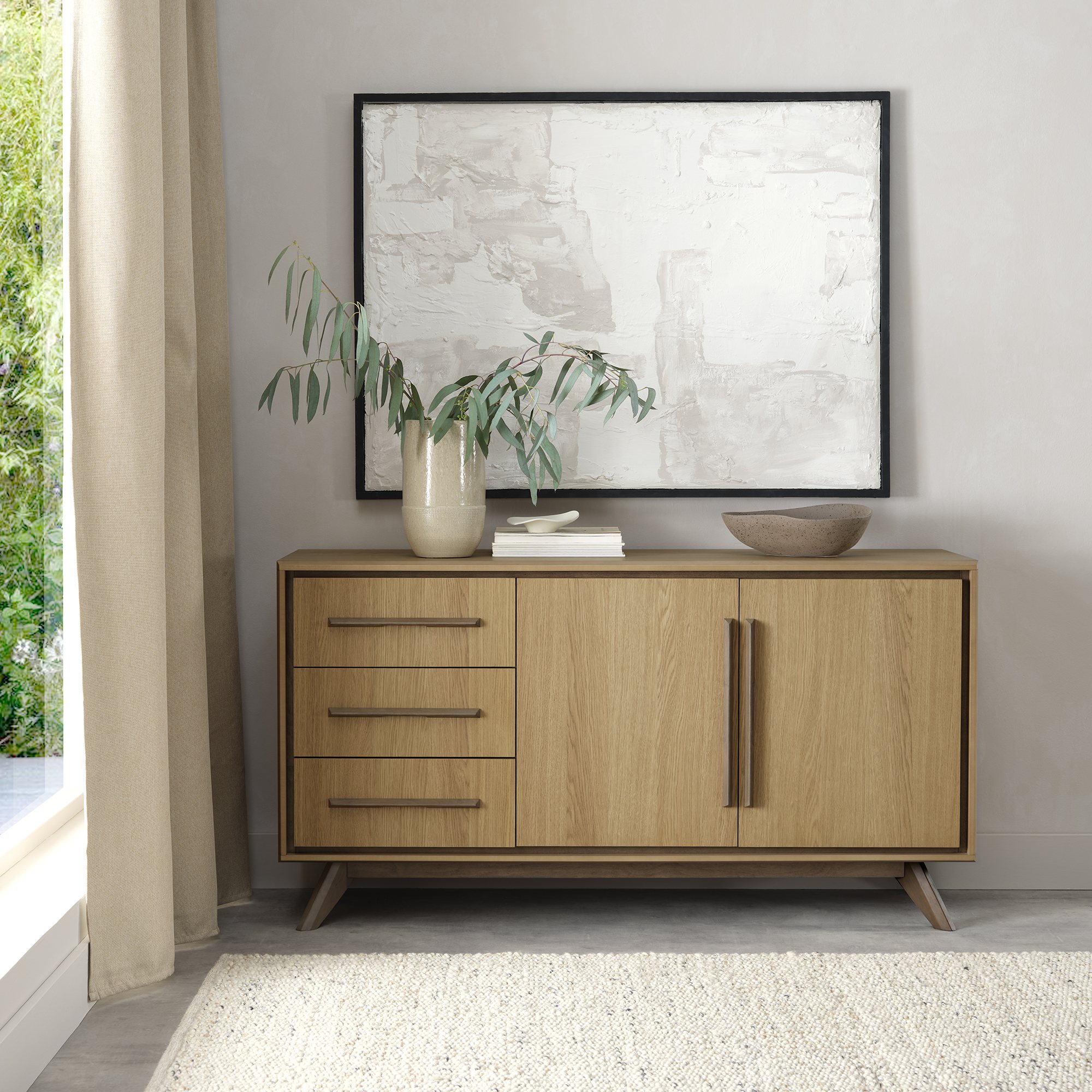 Kristen Oak & Light Weathered Oak Wide Sideboard - Bentley Designs