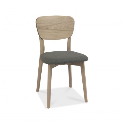 Dansk Scandi Oak Veneer Back Chair - Cold Steel Fabric (Pair)