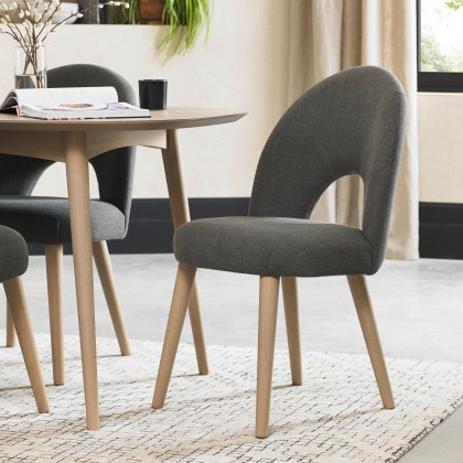 Dansk Scandi Oak Upholstered Chair - Cold Steel Fabric  (Pair)