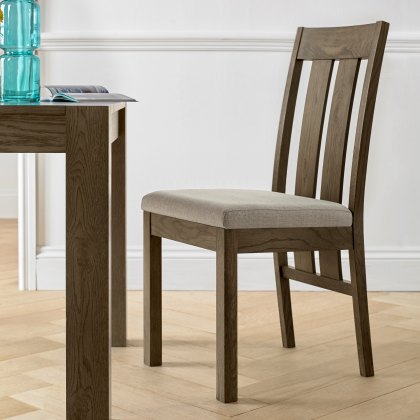 Turin Dark Oak Slatted Chair - Pebble Grey Fabric (Pair)