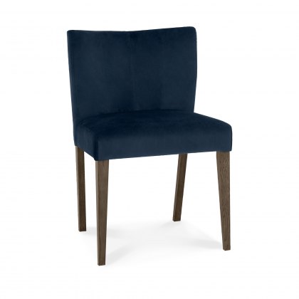 Turin Dark Oak Low Back Uph Chair - Dark Blue Velvet Fabric (Pair)