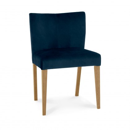 Turin Light Oak Low Back Uph Chair - Dark Blue Velvet Fabric (Pair)