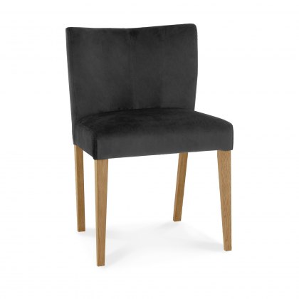 Turin Light Oak Low Back Uph Chair - Gun Metal Velvet Fabric (Pair)