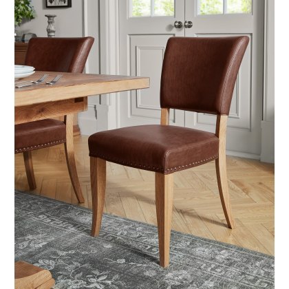 Belgrave Rustic Oak Upholstered Chair -  Rustic Tan Faux Leather  (Pair)