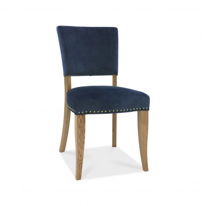 Rustic Oak Uph Chair -  Dark Blue Velvet Fabric  (Pair)