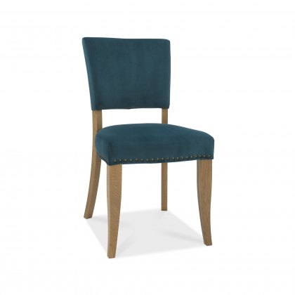 Rustic Oak Uph Chair -  Sea Green Velvet Fabric  (Pair)