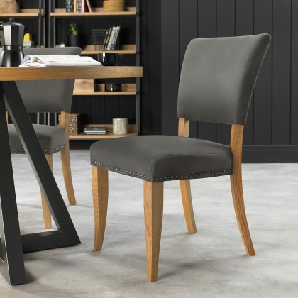 Rustic Oak Uph Chair - Dark Grey Fabric (Pair)