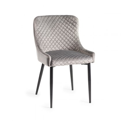Cezanne - Grey Velvet Fabric Chairs with Sand Black Powder Coated Legs (Pair)