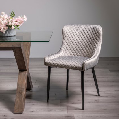 Cezanne - Grey Velvet Fabric Chair with Black Legs (Pair)