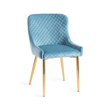 Cezanne - Petrol Blue Velvet Fabric Chair with Gold Legs (Pair)