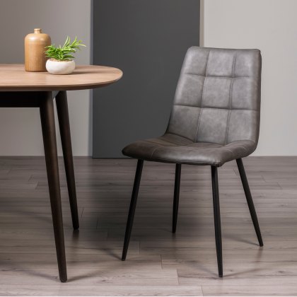 Mondrian - Dark Grey Faux Leather Chair with Black Legs (Pair)