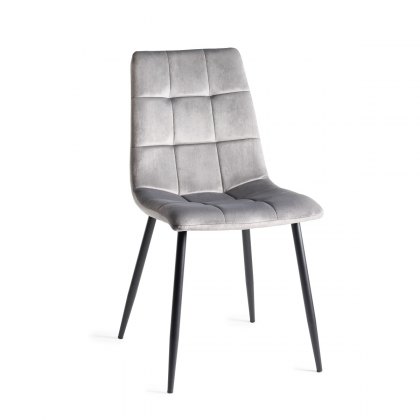 Mondrian - Grey Velvet Fabric Chairs with Black Legs (Pair)