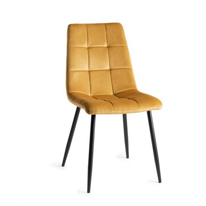Mondrian - Mustard Velvet Fabric Chairs with Sand Black Powder Coated Legs (Pair)