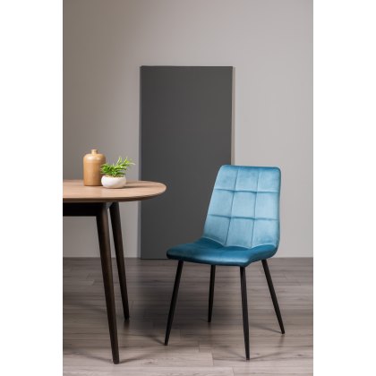 Mondrian - Petrol Blue Velvet Fabric Chairs with Black Legs (Pair)