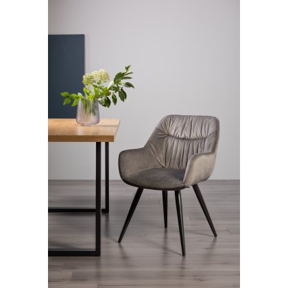 Dali - Grey Velvet Fabric Chairs with Black Legs (Pair)