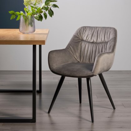 Dali - Grey Velvet Fabric Chair with Black Legs (Pair)