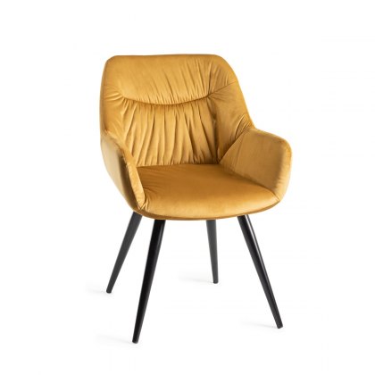 Dali - Mustard Velvet Fabric Chairs with Sand Black Powder Coated Legs (Pair)
