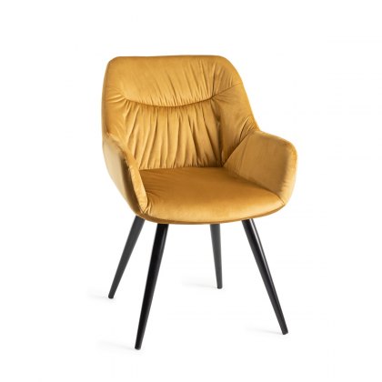 Dali - Mustard Velvet Fabric Chairs with Black Legs (Pair)