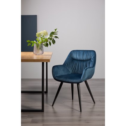 Dali - Petrol Blue Velvet Fabric Chairs with Sand Black Powder Coated Legs (Pair)