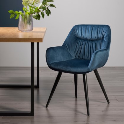 Dali - Petrol Blue Velvet Fabric Chair with Black Legs (Pair)