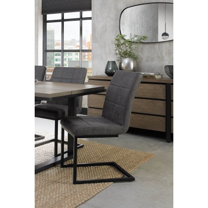 Lewis - Distressed Dark Grey Fabric Chairs with Black Frame (Pair)