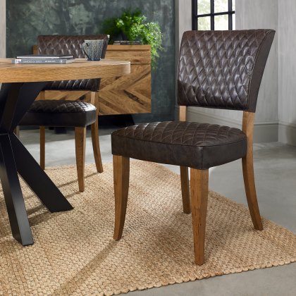 Logan Rustic Oak Upholstered Chair - Old West Vintage (Pair)