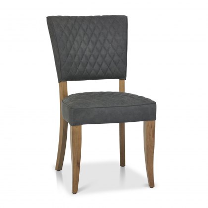 Logan Rustic Oak Upholstered Chair - Dark Grey Fabric (Pair)
