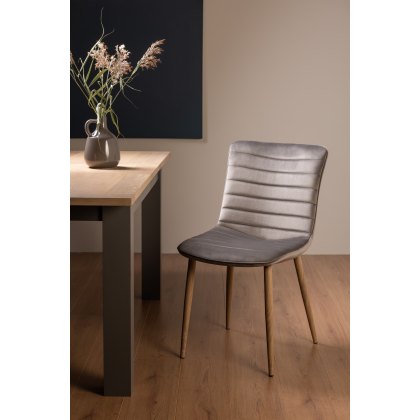 Eriksen - Grey Velvet Fabric Chairs with Oak Effect Legs (Pair)