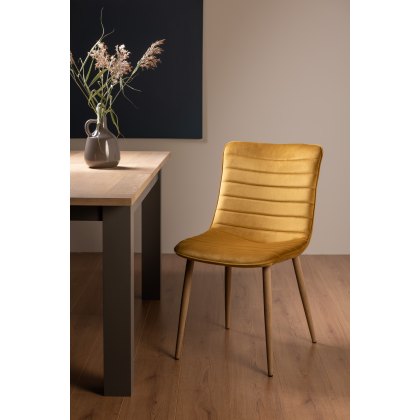 Eriksen - Mustard Velvet Fabric Chairs with Oak Effect Legs (Pair)