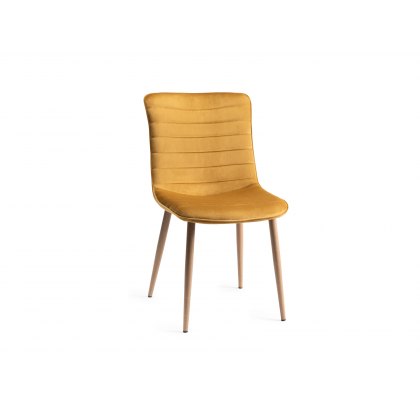 Eriksen - Mustard Velvet Fabric Chairs with Grey Rustic Oak Effect Legs (Pair)