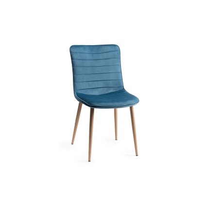 Eriksen - Petrol Blue Velvet Fabric Chairs with Oak Effect Legs (Pair)