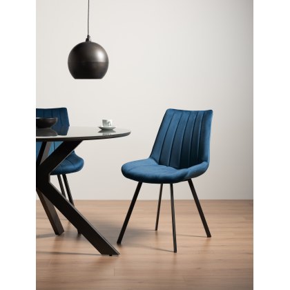 Fontana - Blue Velvet Fabric Chairs with Grey Legs (Pair)