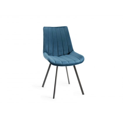 Fontana - Blue Velvet Fabric Chairs with Grey Hand Brushing on Black Powder Coated Legs (Pair)