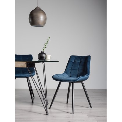 Seurat - Blue Velvet Fabric Chairs with Sand Black Powder Coated Legs (Pair)